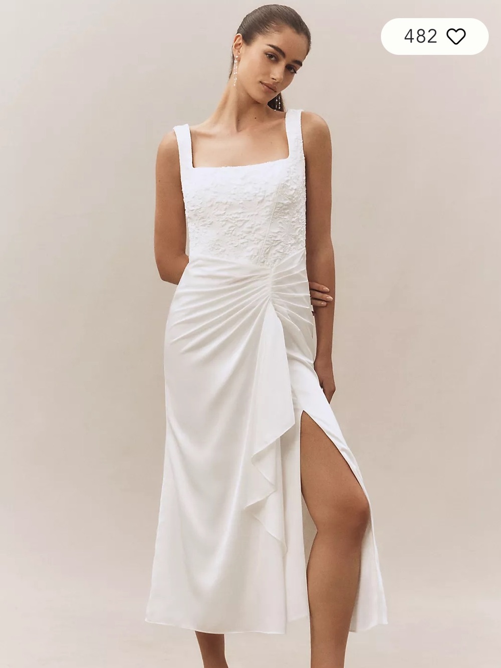 BHLDN White Satin Ruched Corset Midi Dress Size 2 NWT Bridal